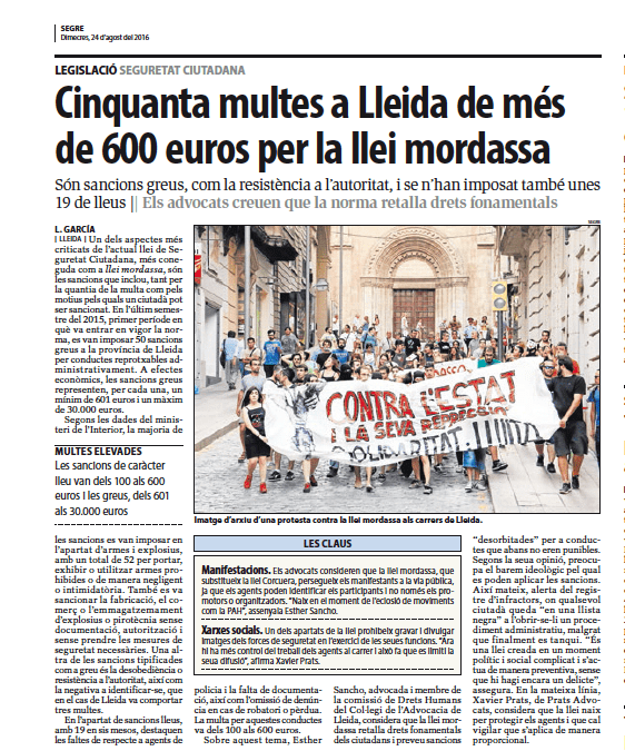 Cincuanta multes a Lleida de més de 600 € per la llei mordassa