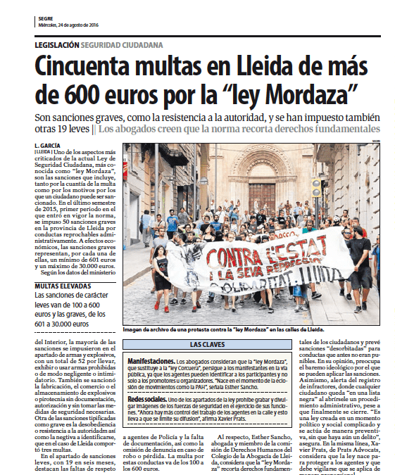 Cincuenta multas en Lleida de más de 600 euros por la ley mordaza