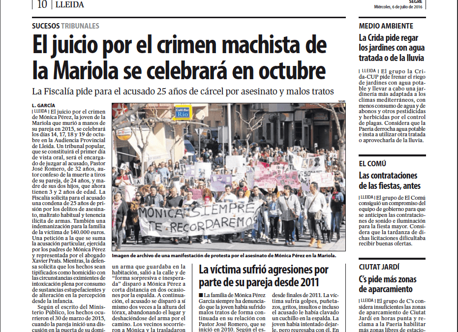 Un tribunal popular encargado de juzgar el crimen machista de la Mariola, que se celebrará en octubre