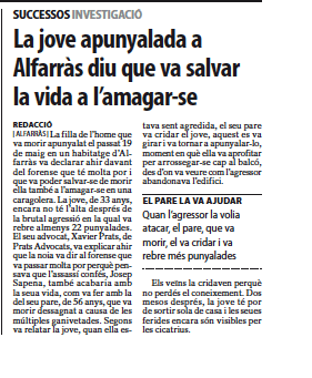La jove apunyalada a Alfarràs, representada per Prats Advocats, declara que va salvar la vida a l’amagar-se