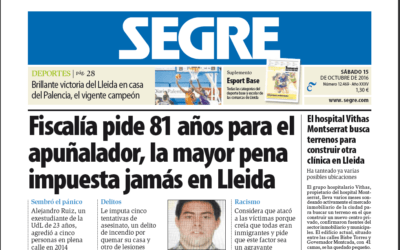 Fiscalia de Lleida pide para el apuñalador neonazi la pena más alta impuesta en Lleida