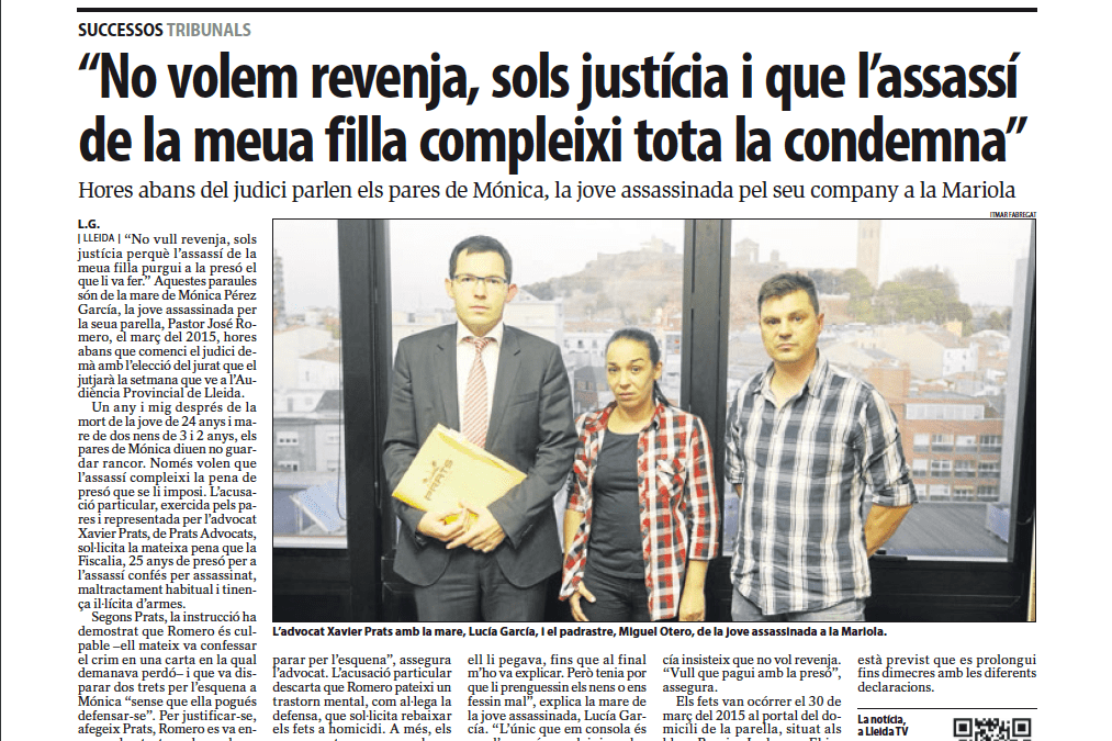Els pares de la jove assassinada al març de 2015 a la Mariola demanen justícia