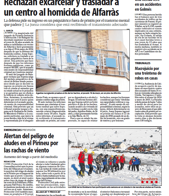 Rechazada la petición de excarcelar y trasladar a un centro psiquiátrico al homicida de Alcarràs