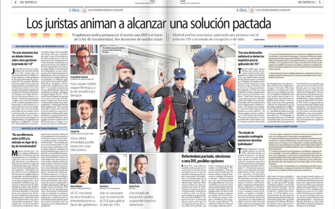 El diario Segre vuelve a solicitar la opinión de Xavier Prats sobre diferentes aspectos jurídicos vinculados con el proceso