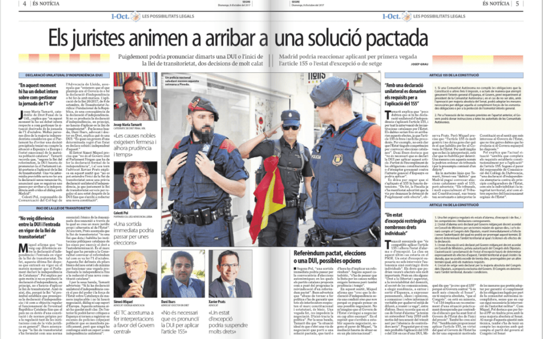 El diari Segre torna a demanar l’opinió de Xavier Prats sobre diferents aspectes jurídics vinculats amb el procés