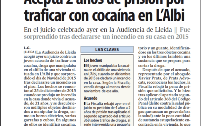 Prats Advocats consigue un acuerdo con Fiscalía para rebajar la pena de su representado acusado de traficar con cocaína