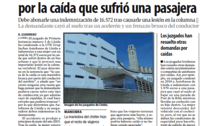 Más de 16.000 € de indemnización por una mujer, representada por Prats Advocats, que sufrió una caída en un bus urbano de Lleida
