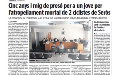 L’Audiència confirma la sentència de cinc anys i mig per al jove que va atropellar mortalment dos ciclistes de Seròs