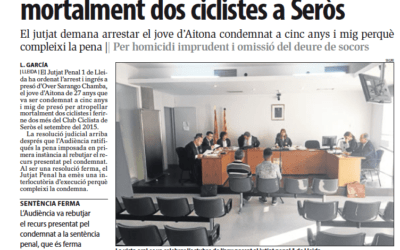El jutjat ordena l’arrest i l’ingrés a presó de l’autor de l’atropellament mortal de dos ciclistes a Seròs