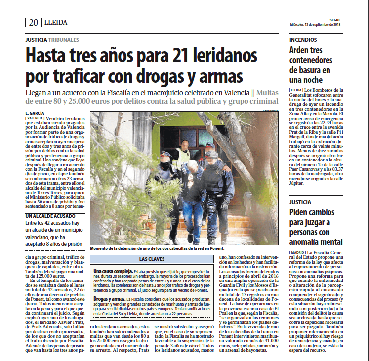 Derecho penal Lleida Prats Advocats Macro juicio Valencia tráfico drogas y armas
