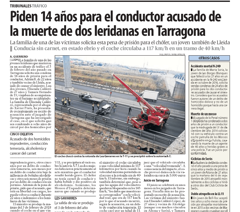 Solicitud de 14 años de prisión para el conductor acusado del accidente de Les Gavarres