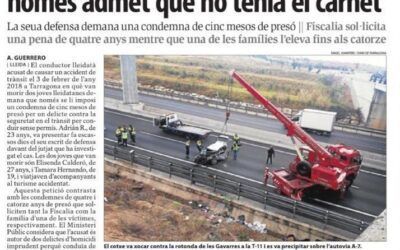 La defensa del acusado del accidente de tráfico que provocó la muerte de dos jóvenes, pide una condena de cinco meses de prisión por conducir sin carné