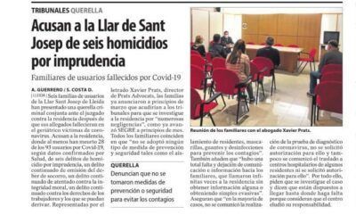 Prats Advocats, representa los intereses de seis familias que acusan al Hogar de San José de homicidio por imprudencia