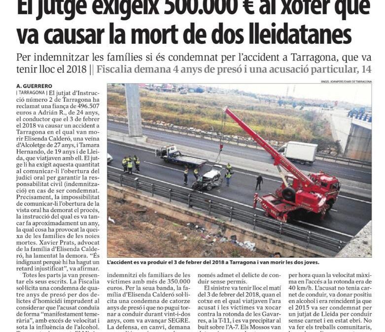 El jutge instructor del cas de l’accident de les Gavarres, on van morir dos lleidatanes, exigeix al xòfer del vehicle 500.00€ de fiança