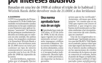 Dos leridanos, representados por Prats Advocats, beneficiarios de las primeras condenas emitidas en Lleida por el cobro de intereses abusivos