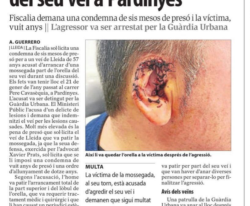 En marxa el judici contra la persona que va arrancar, d’una brutal mossegada, part de l’orella del seu veí