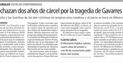 Falta de acuerdo en el juicio por la muerte de dos jovenes de Lleida en un accidente de tráfico en las Gavarres
