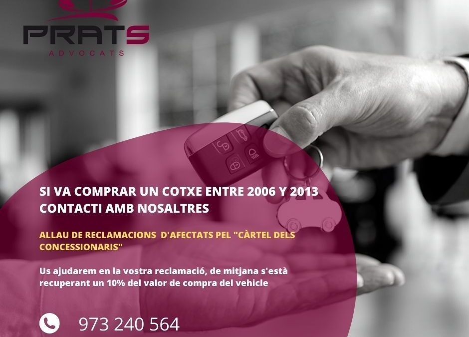 Avui, al programa A Diari de Lleida TV, Xavier Prats ens parlarà del “Càrtel de cotxes” i com reclamar el sobrecost pagat per la compra del teu cotxe   