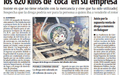 El despacho Prats Advocats, encargado de la representación legal del detenido por el mayor alijo de coca decomisado en Lleida