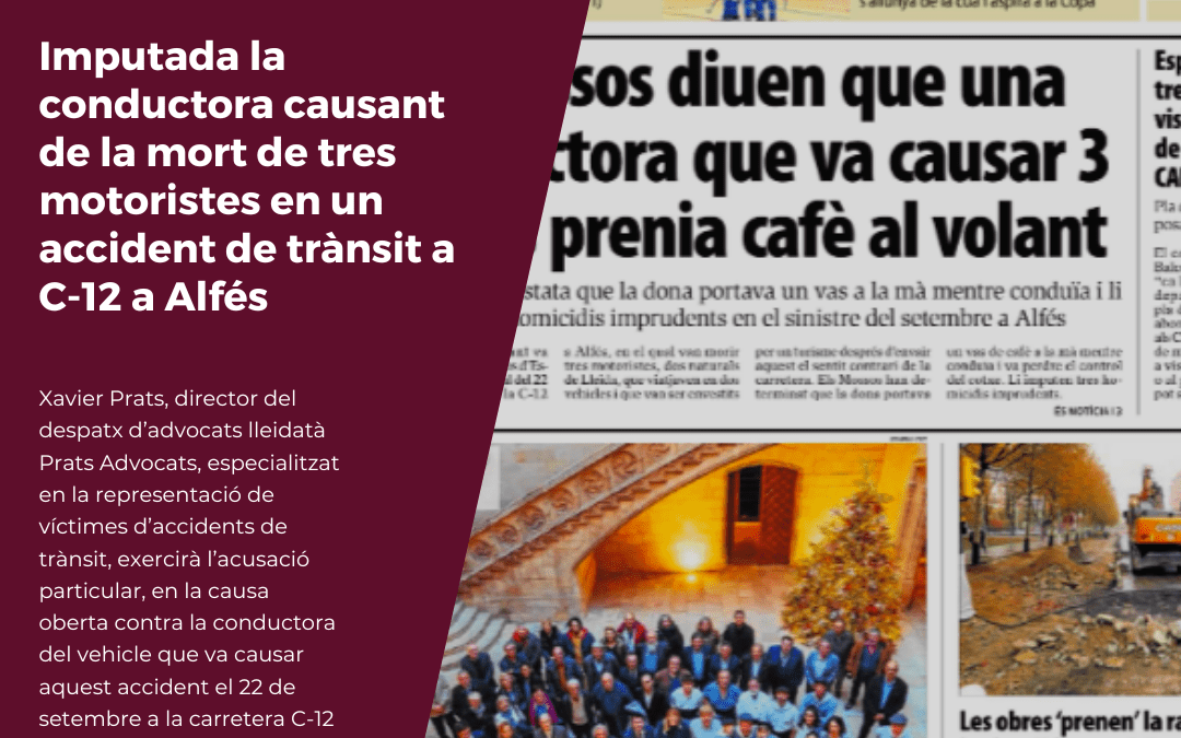 Imputada la conductora causant de la mort de tres motoristes en un accident de trànsit a Alfés