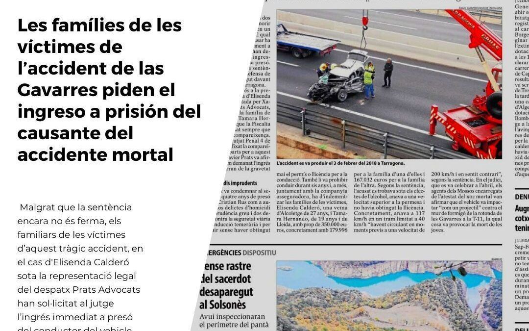 Les famílies de les víctimes de l’accident de les Gavarres demanen l’ingrés a presó del conductor causant de l’accident