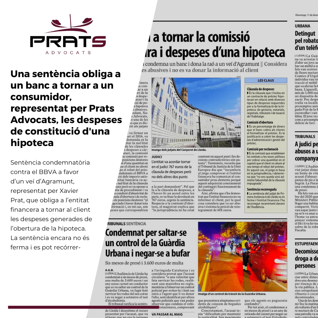 Recupera ja despeses constitució hipoteca amb Prats Advocats