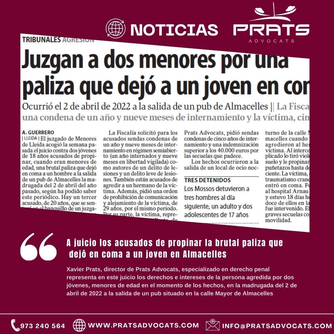 Noticia con artículo sobre Prats Advocats, especialistas en derecho penal Lleida