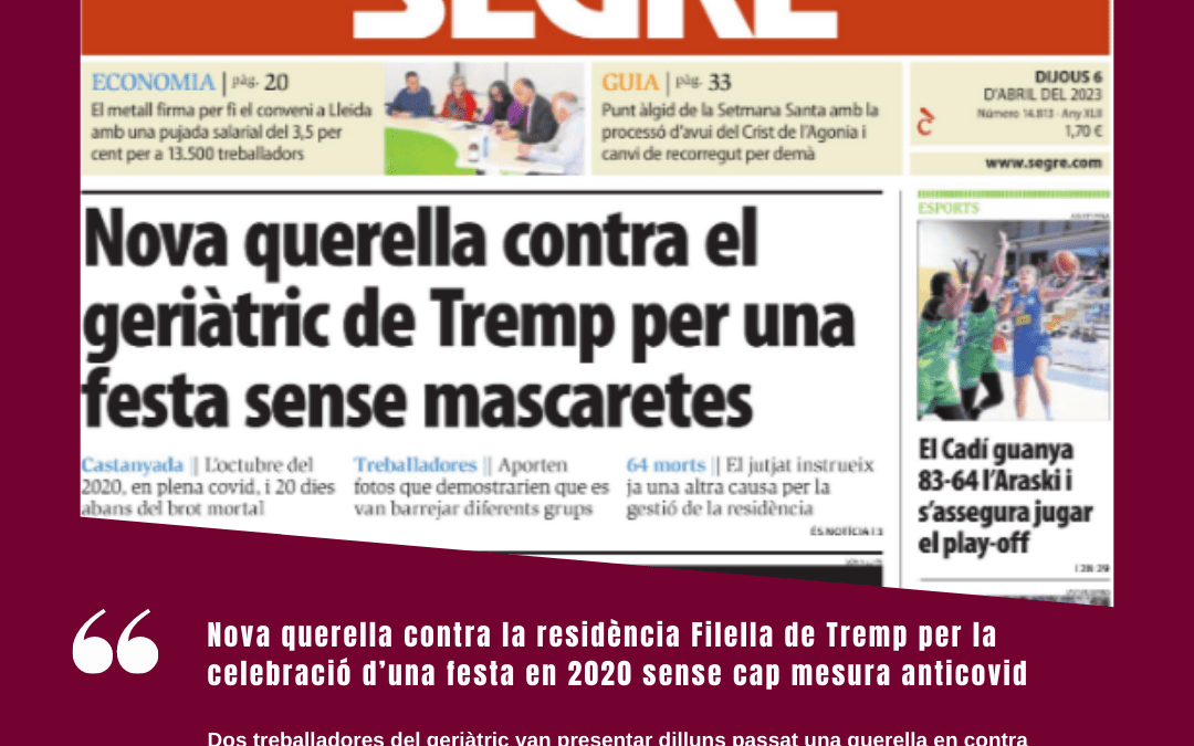 Nova querella contra la residència Filella de Tremp per la celebració d’una festa sense cap mesura anticovid