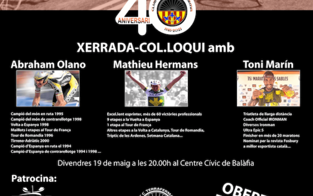 Abraham Olano, Mathieu Hermans i Toni Marín protagonistas de una charla coloquio del CC Terraferma