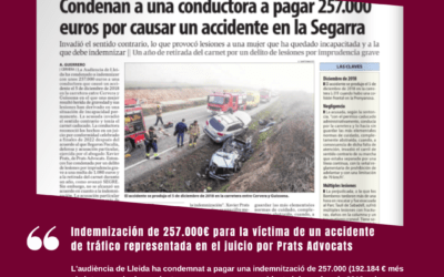 Indemnización de 257.000€ para la víctima de un accidente representada Prats Advocats