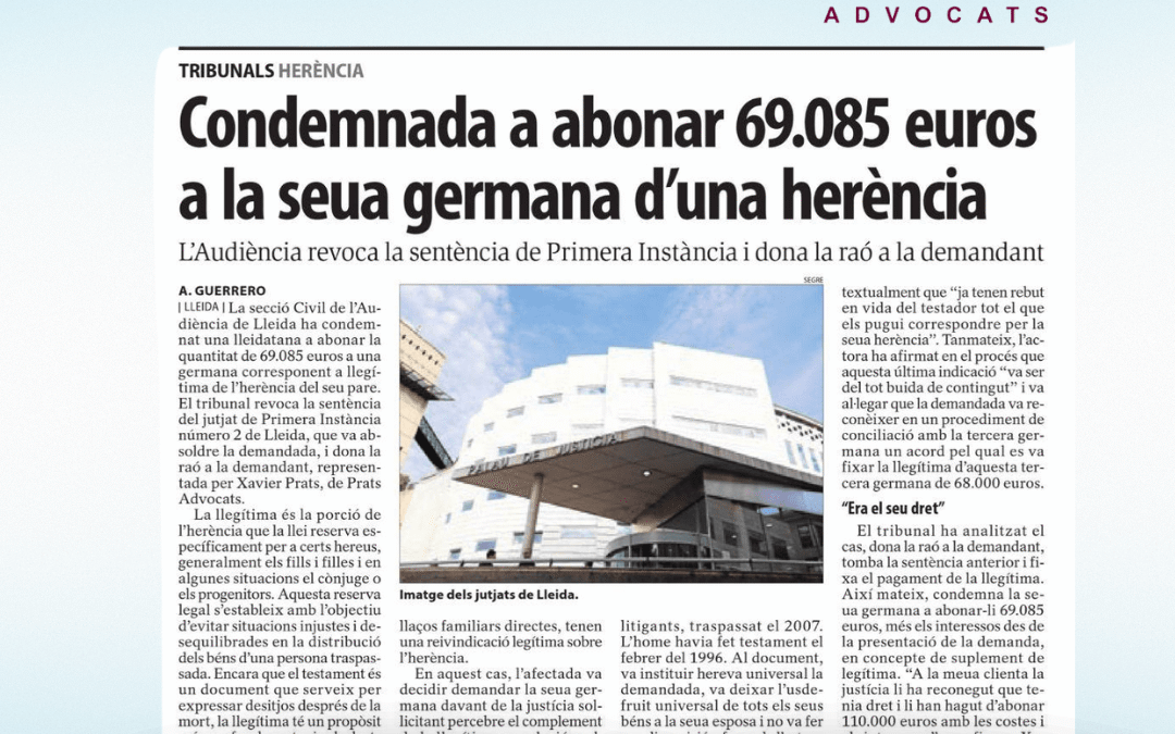 Condemnada a abonar 69.085 euros a la seua germana d’una herencia.