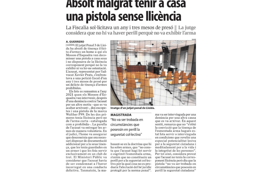 Absuelto a pesar de tener en casa una pistola sin licencia